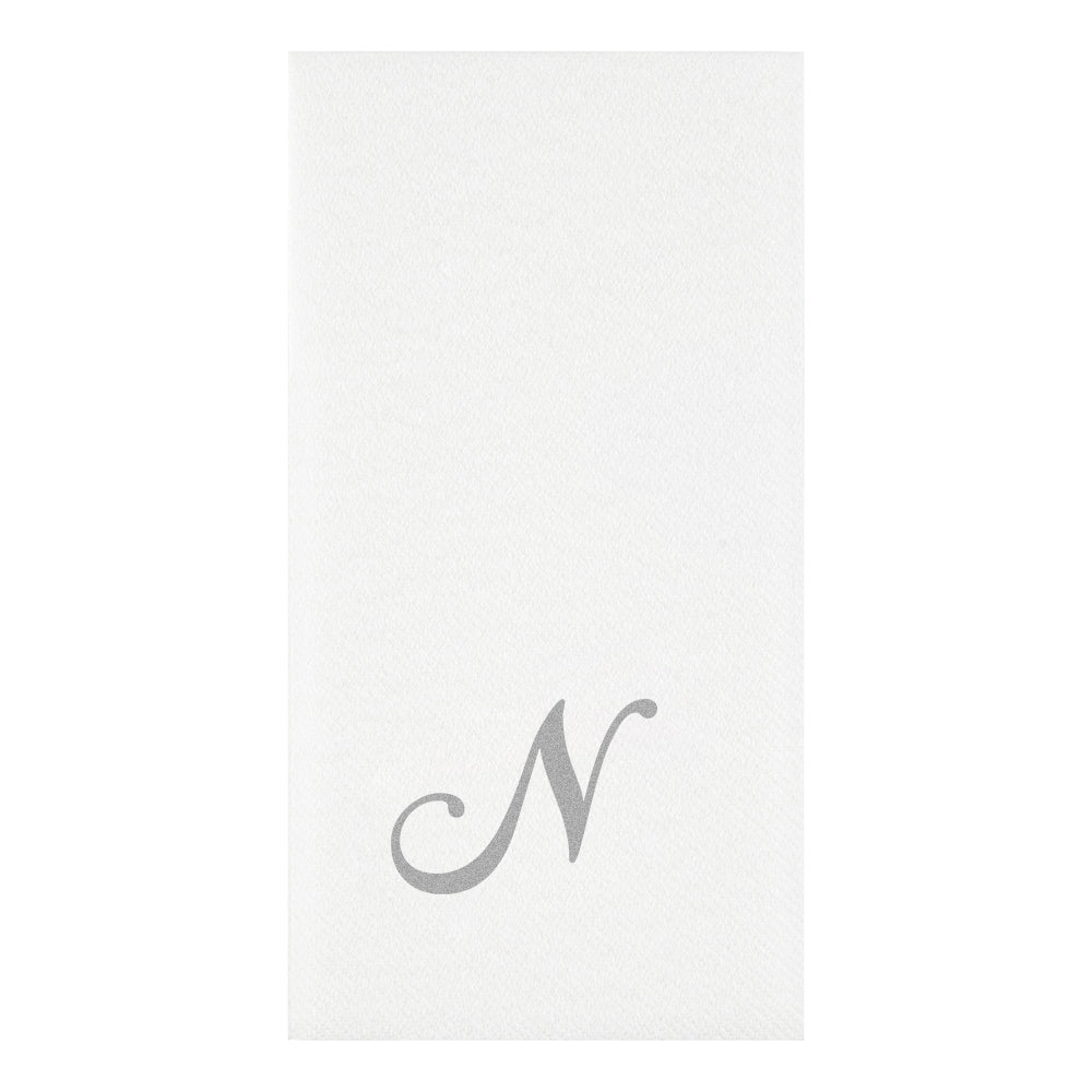 Luxenap Rectangle Silver Letter N White Paper Linen-Feel Guest Towel / Napkin - Air Laid, Cursive Font - 15 3/4" x 8" - 50 count box