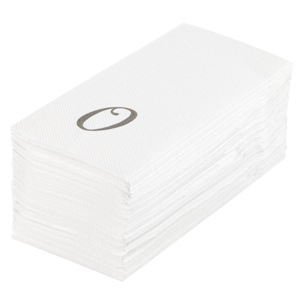 Luxenap Rectangle Silver Letter O White Paper Linen-Feel Guest Towel / Napkin - Air Laid, Cursive Font - 15 3/4" x 8" - 50 count box