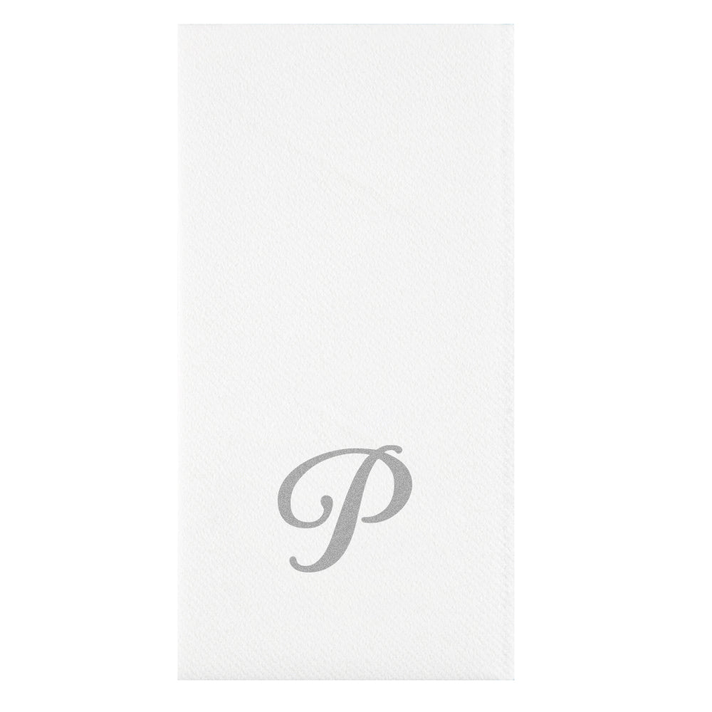 Luxenap Rectangle Silver Letter P White Paper Linen-Feel Guest Towel / Napkin - Air Laid, Cursive Font - 15 3/4" x 8" - 2000 count box
