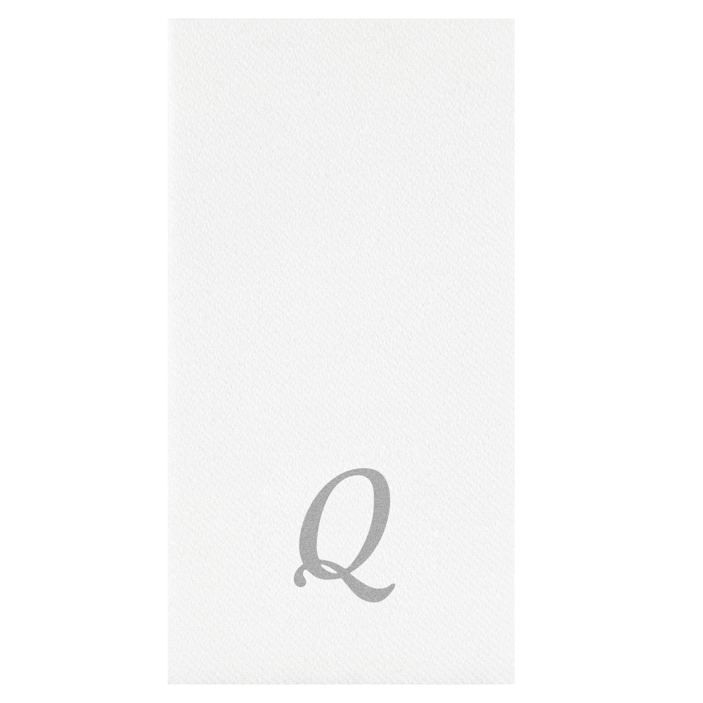 Luxenap Rectangle Silver Letter Q White Paper Linen-Feel Guest Towel / Napkin - Air Laid, Cursive Font - 15 3/4" x 8" - 50 count box