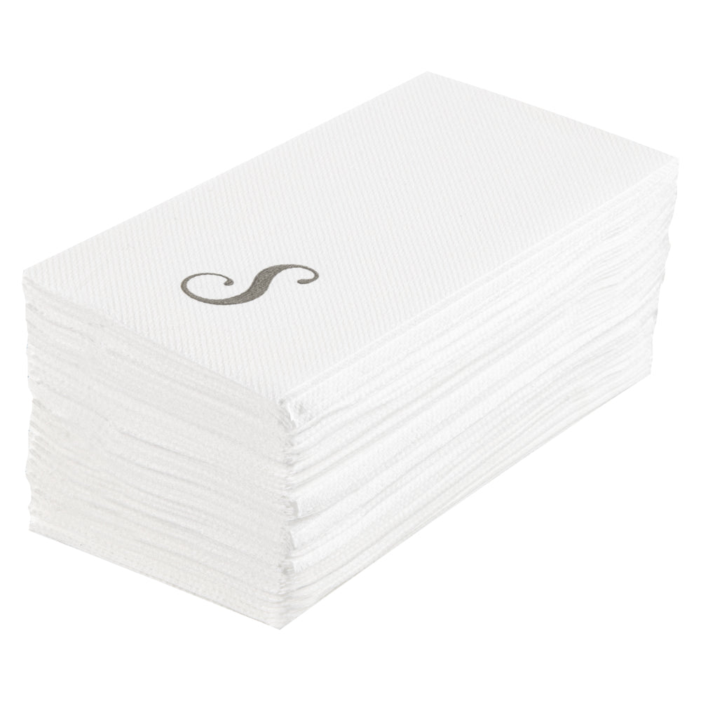 Luxenap Rectangle Silver Letter S White Paper Linen-Feel Guest Towel / Napkin - Air Laid, Cursive Font - 15 3/4" x 8" - 50 count box