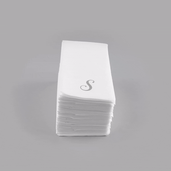 Luxenap Rectangle Silver Letter S White Paper Linen-Feel Guest Towel / Napkin - Air Laid, Cursive Font - 15 3/4" x 8" - 50 count box