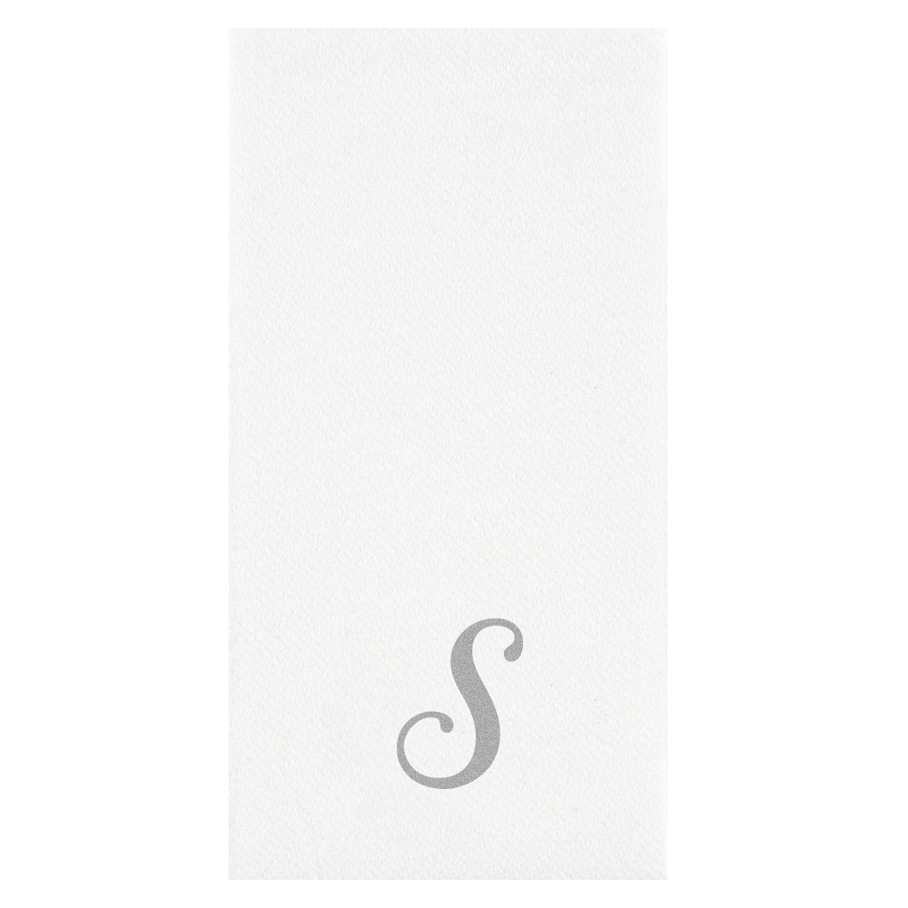 Luxenap Rectangle Silver Letter S White Paper Linen-Feel Guest Towel / Napkin - Air Laid, Cursive Font - 15 3/4" x 8" - 50 count box