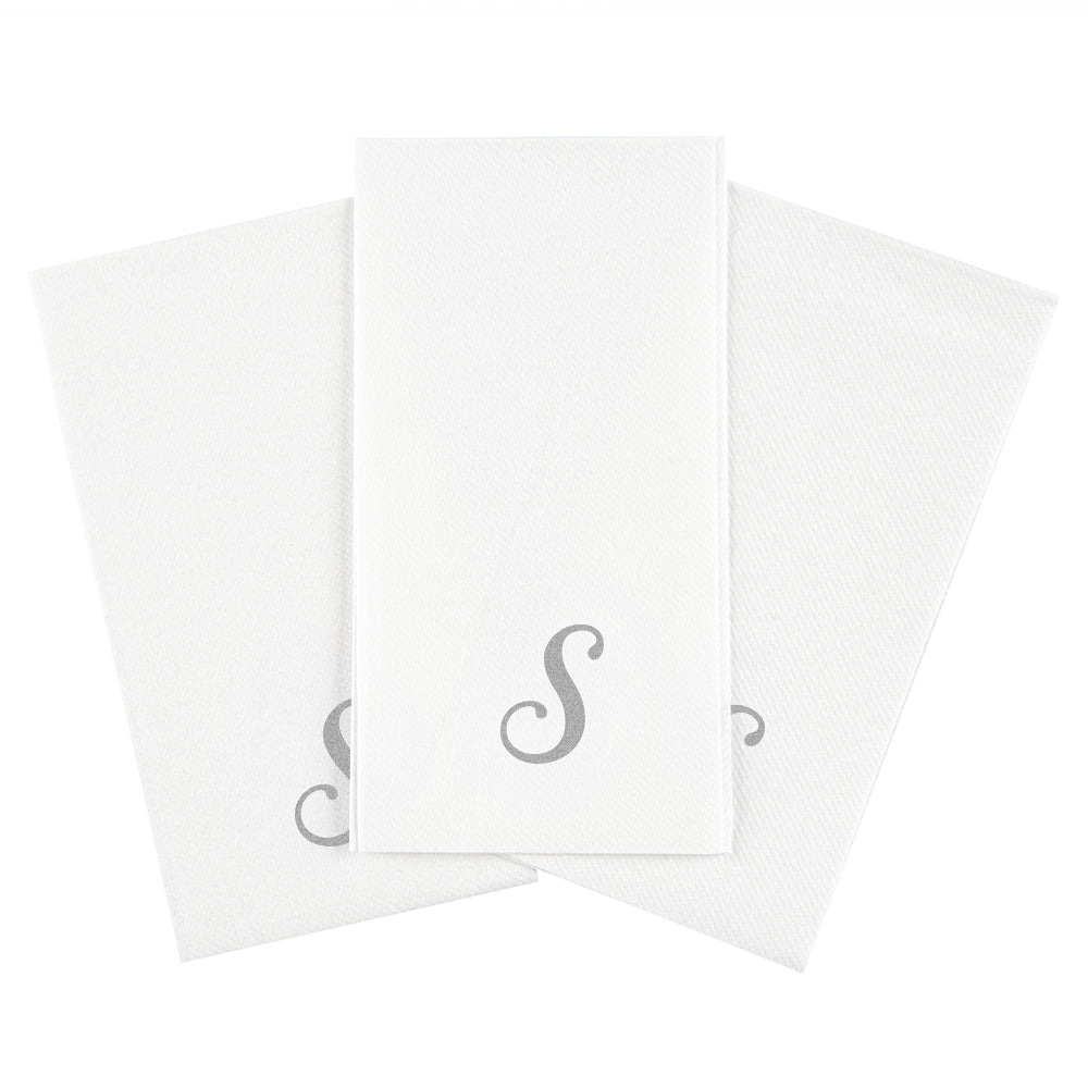 Luxenap Rectangle Silver Letter S White Paper Linen-Feel Guest Towel / Napkin - Air Laid, Cursive Font - 15 3/4" x 8" - 2000 count box