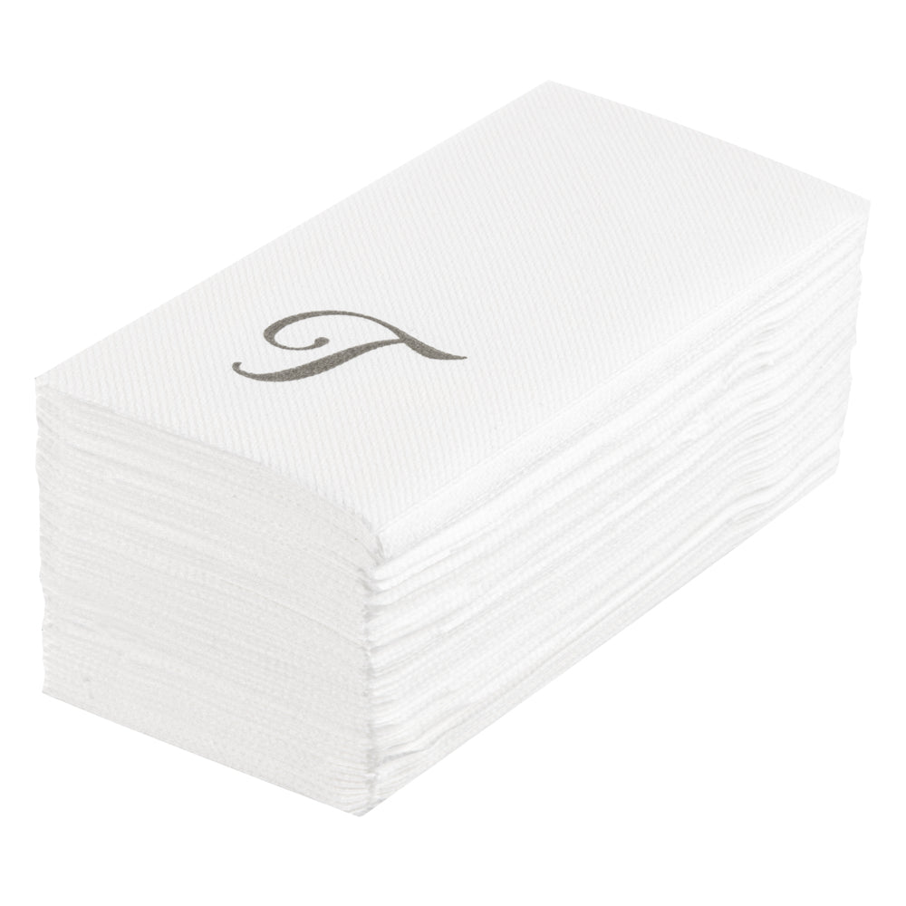 Luxenap Rectangle Silver Letter T White Paper Linen-Feel Guest Towel / Napkin - Air Laid, Cursive Font - 15 3/4" x 8" - 50 count box
