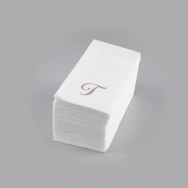 Luxenap Rectangle Silver Letter T White Paper Linen-Feel Guest Towel / Napkin - Air Laid, Cursive Font - 15 3/4" x 8" - 2000 count box