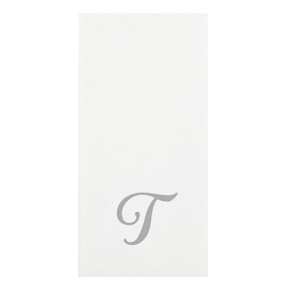 Luxenap Rectangle Silver Letter T White Paper Linen-Feel Guest Towel / Napkin - Air Laid, Cursive Font - 15 3/4" x 8" - 2000 count box