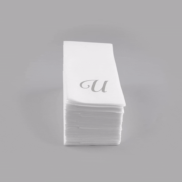 Luxenap Rectangle Silver Letter U White Paper Linen-Feel Guest Towel / Napkin - Air Laid, Cursive Font - 15 3/4" x 8" - 2000 count box