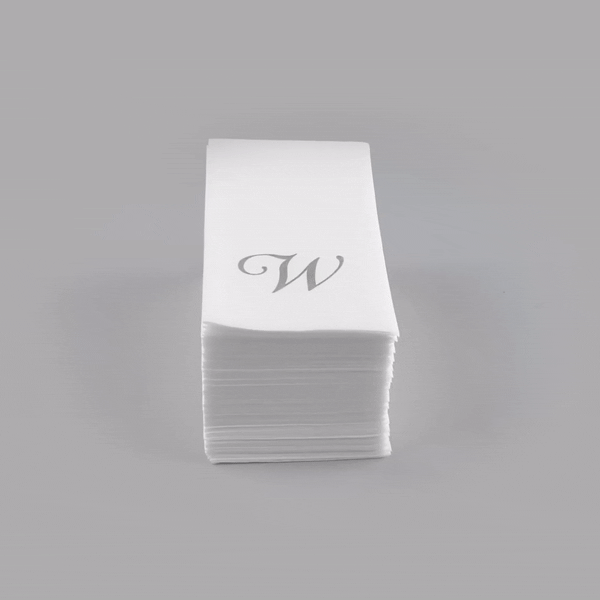 Luxenap Rectangle Silver Letter W White Paper Linen-Feel Guest Towel / Napkin - Air Laid, Cursive Font - 15 3/4" x 8" - 50 count box