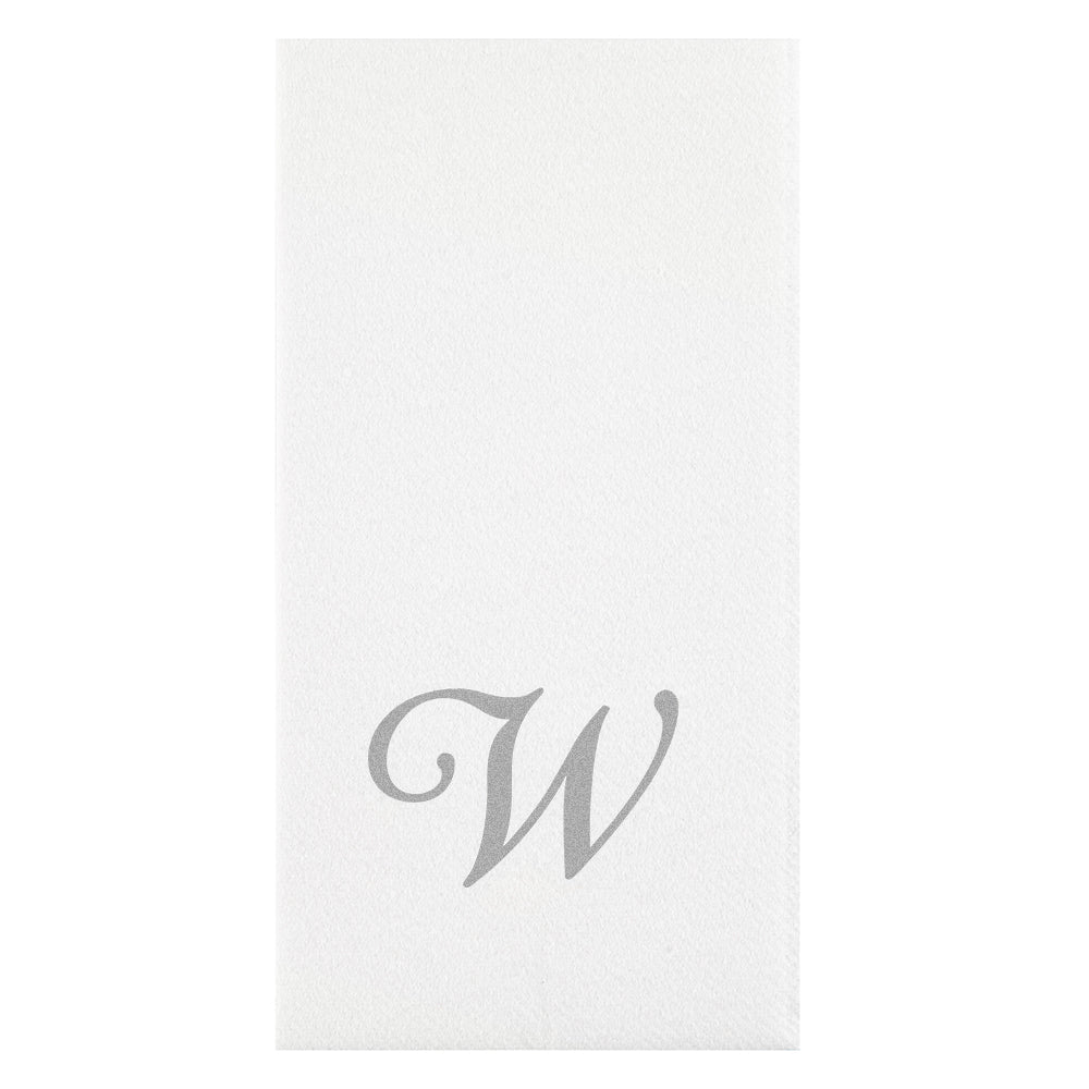 Luxenap Rectangle Silver Letter W White Paper Linen-Feel Guest Towel / Napkin - Air Laid, Cursive Font - 15 3/4" x 8" - 50 count box