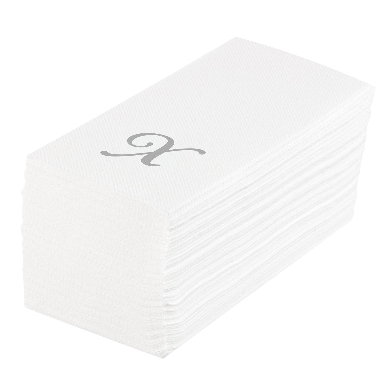 Luxenap Rectangle Silver Letter X White Paper Linen-Feel Guest Towel / Napkin - Air Laid, Cursive Font - 15 3/4" x 8" - 50 count box