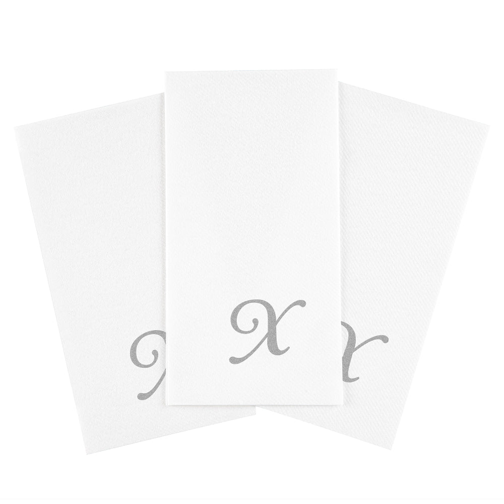Luxenap Rectangle Silver Letter X White Paper Linen-Feel Guest Towel / Napkin - Air Laid, Cursive Font - 15 3/4" x 8" - 50 count box