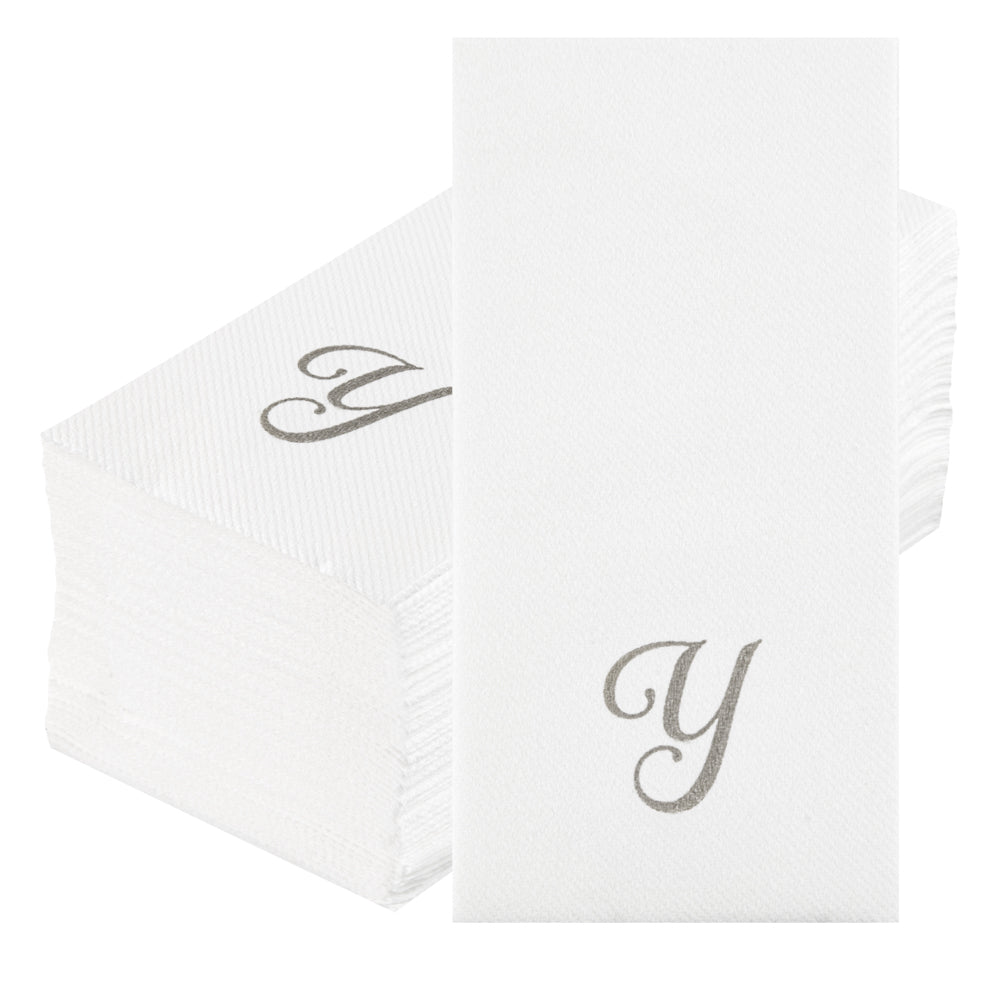 Luxenap Rectangle Silver Letter Y White Paper Linen-Feel Guest Towel / Napkin - Air Laid, Cursive Font - 15 3/4" x 8" - 2000 count box