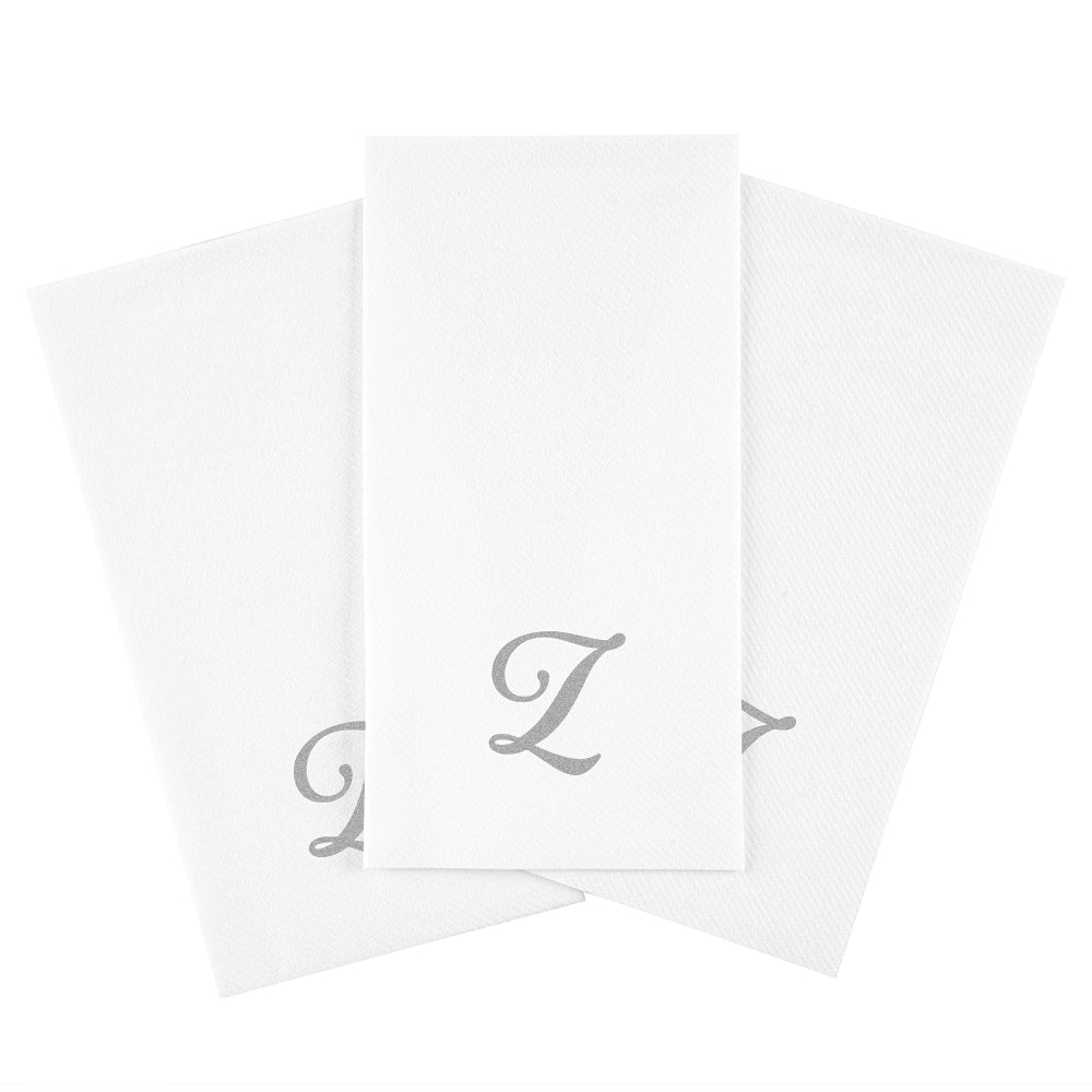 Luxenap Rectangle Silver Letter Z White Paper Linen-Feel Guest Towel / Napkin - Air Laid, Cursive Font - 15 3/4" x 8" - 50 count box