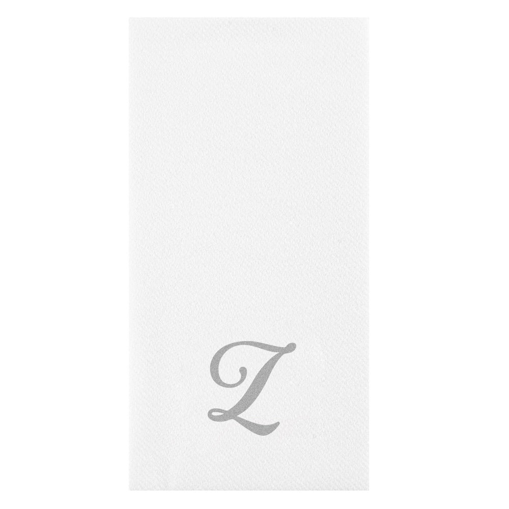 Luxenap Rectangle Silver Letter Z White Paper Linen-Feel Guest Towel / Napkin - Air Laid, Cursive Font - 15 3/4" x 8" - 2000 count box
