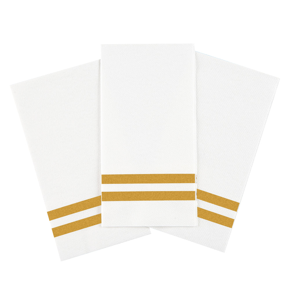 Luxenap Rectangle Gold Striped White Paper Linen-Feel Guest Towel / Napkin - Air Laid - 15 3/4" x 8" - 50 count box
