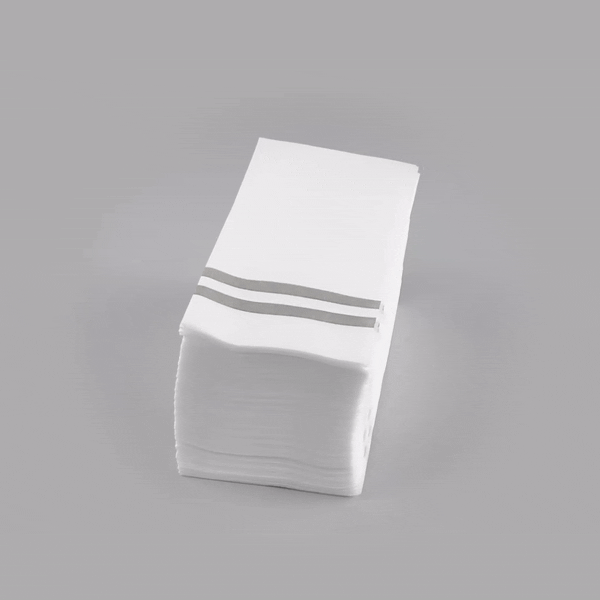 Luxenap Rectangle Silver Striped White Paper Linen-Feel Guest Towel / Napkin - Air Laid - 15 3/4" x 8" - 50 count box