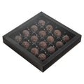 Sweet Vision Square Black Paper Candy / Chocolate Boxes - 16 Compartments - 9" x 9" x 1 1/2" - 10 count box