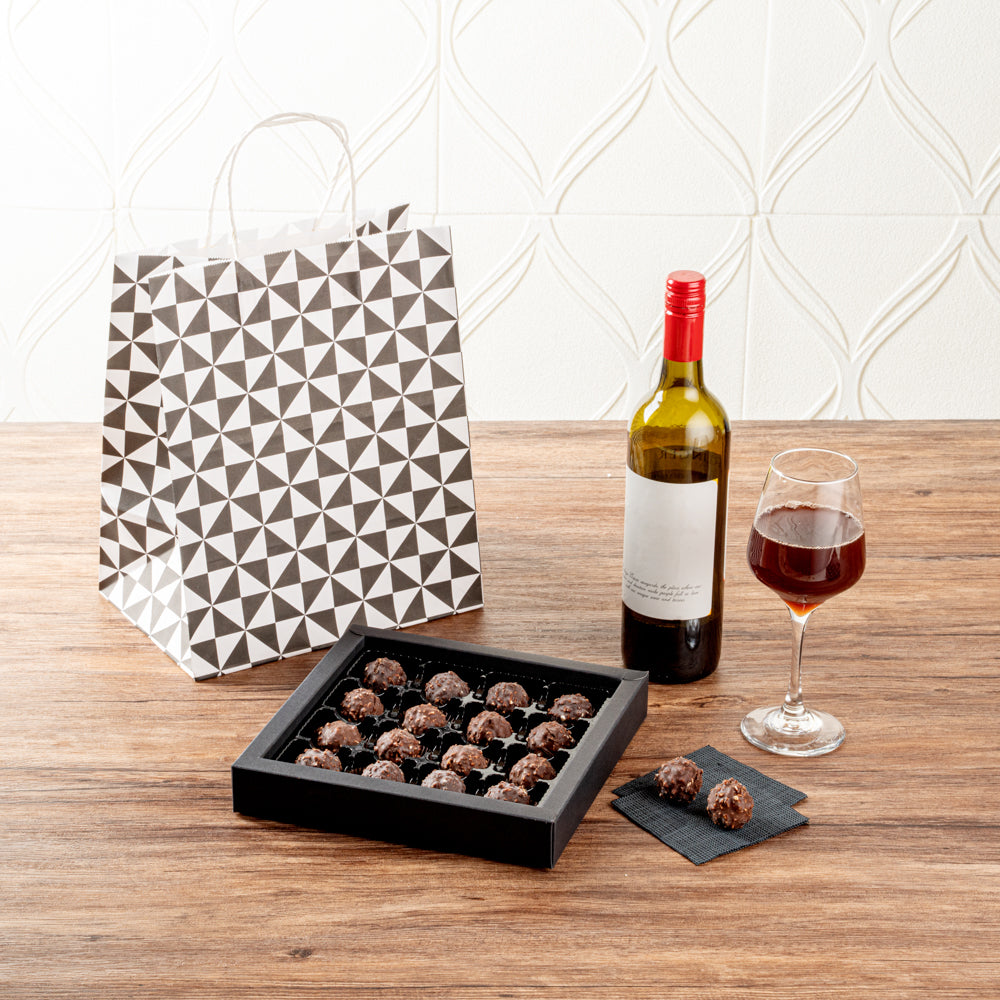 Sweet Vision Square Black Paper Candy / Chocolate Boxes - 16 Compartments - 9" x 9" x 1 1/2" - 10 count box