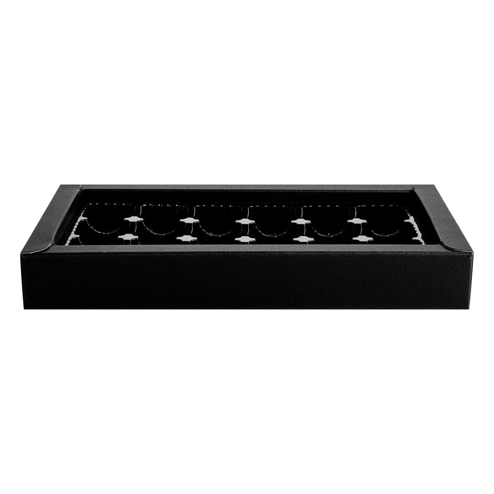Sweet Vision Rectangle Black Paper Candy / Chocolate Boxes - 18 Compartments - 10" x 5 3/4" x 1 1/2" - 10 count box