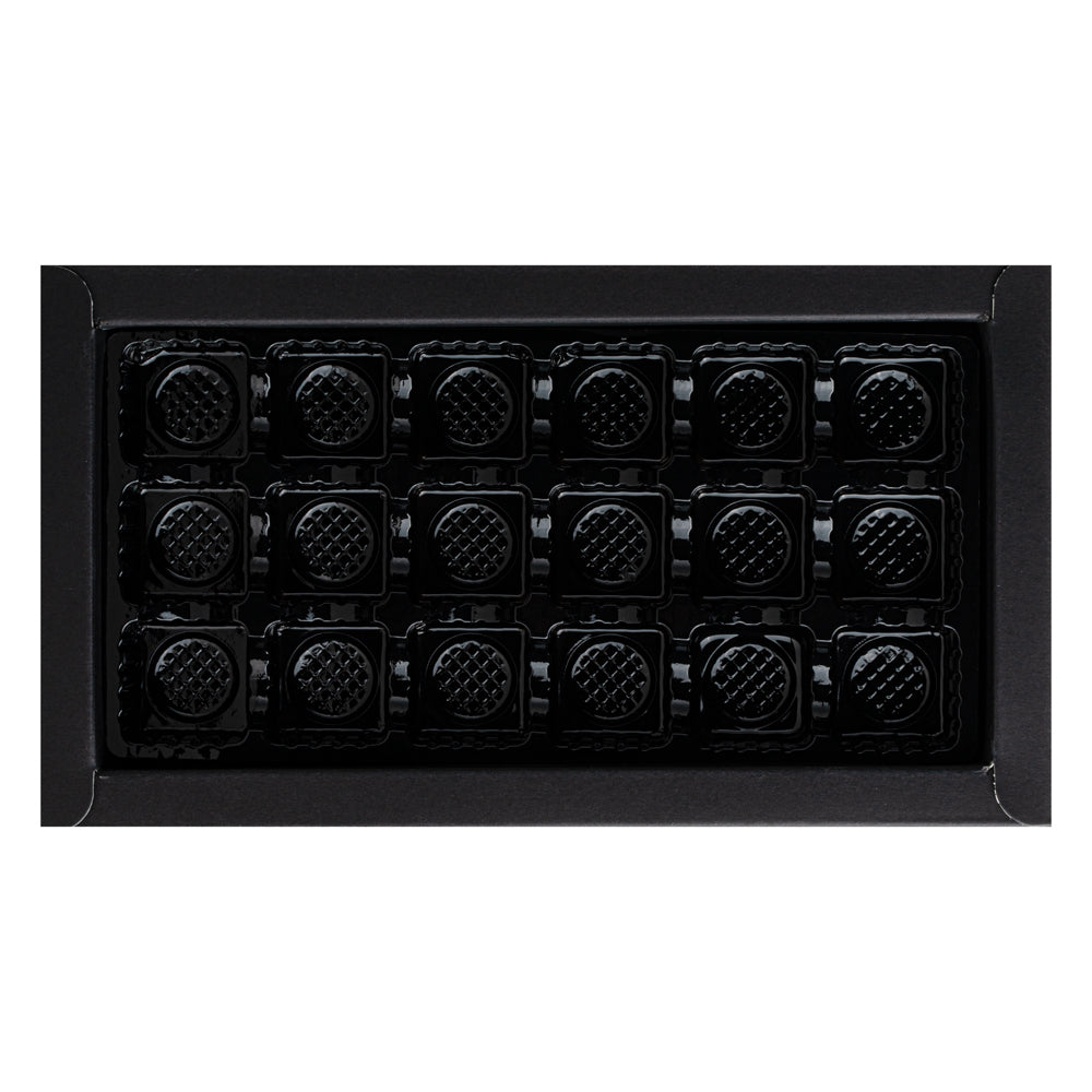 Sweet Vision Rectangle Black Paper Candy / Chocolate Boxes - 18 Compartments - 10" x 5 3/4" x 1 1/2" - 10 count box