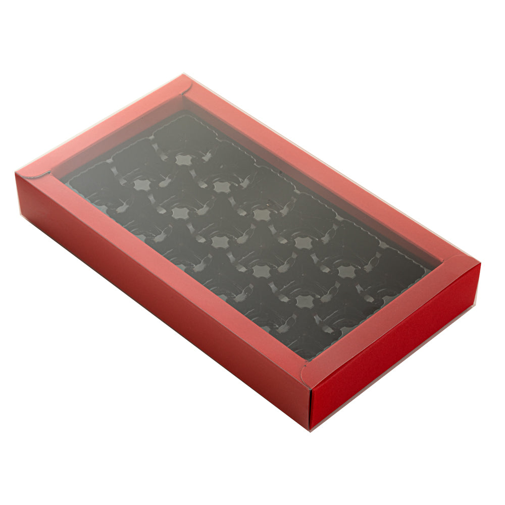 Sweet Vision Rectangle Red Paper Candy / Chocolate Boxes - 18 Compartments - 10" x 5 3/4" x 1 1/2" - 10 count box