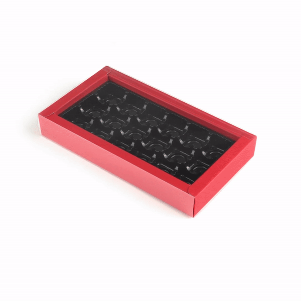 Sweet Vision Rectangle Red Paper Candy / Chocolate Boxes - 18 Compartments - 10" x 5 3/4" x 1 1/2" - 10 count box
