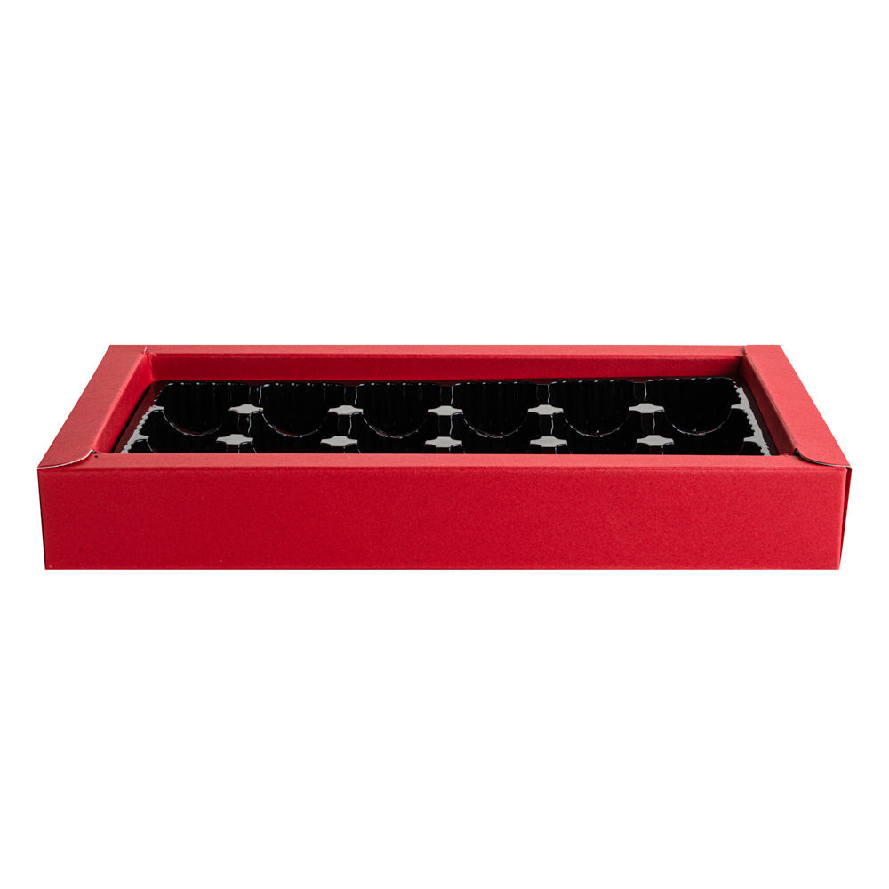 Sweet Vision Rectangle Red Paper Candy / Chocolate Boxes - 18 Compartments - 10" x 5 3/4" x 1 1/2" - 10 count box