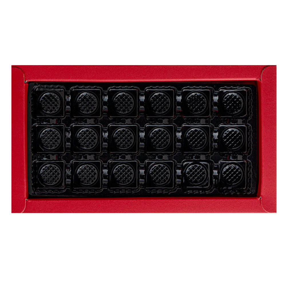 Sweet Vision Rectangle Red Paper Candy / Chocolate Boxes - 18 Compartments - 10" x 5 3/4" x 1 1/2" - 10 count box