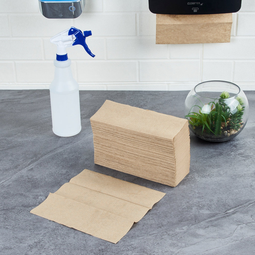 Clean Tek Professional Kraft M-Fold Paper Towel - 1-Ply - 9 1/2" x 9 1/4" - 4000 count box