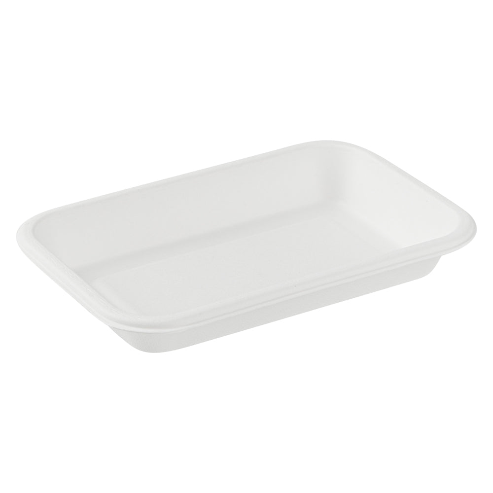 Pulp Safe No PFAS Added 12 oz Rectangle White Sugarcane / Bagasse Container - Home Compostable - 7" x 4 1/2" x 1" - 100 count box