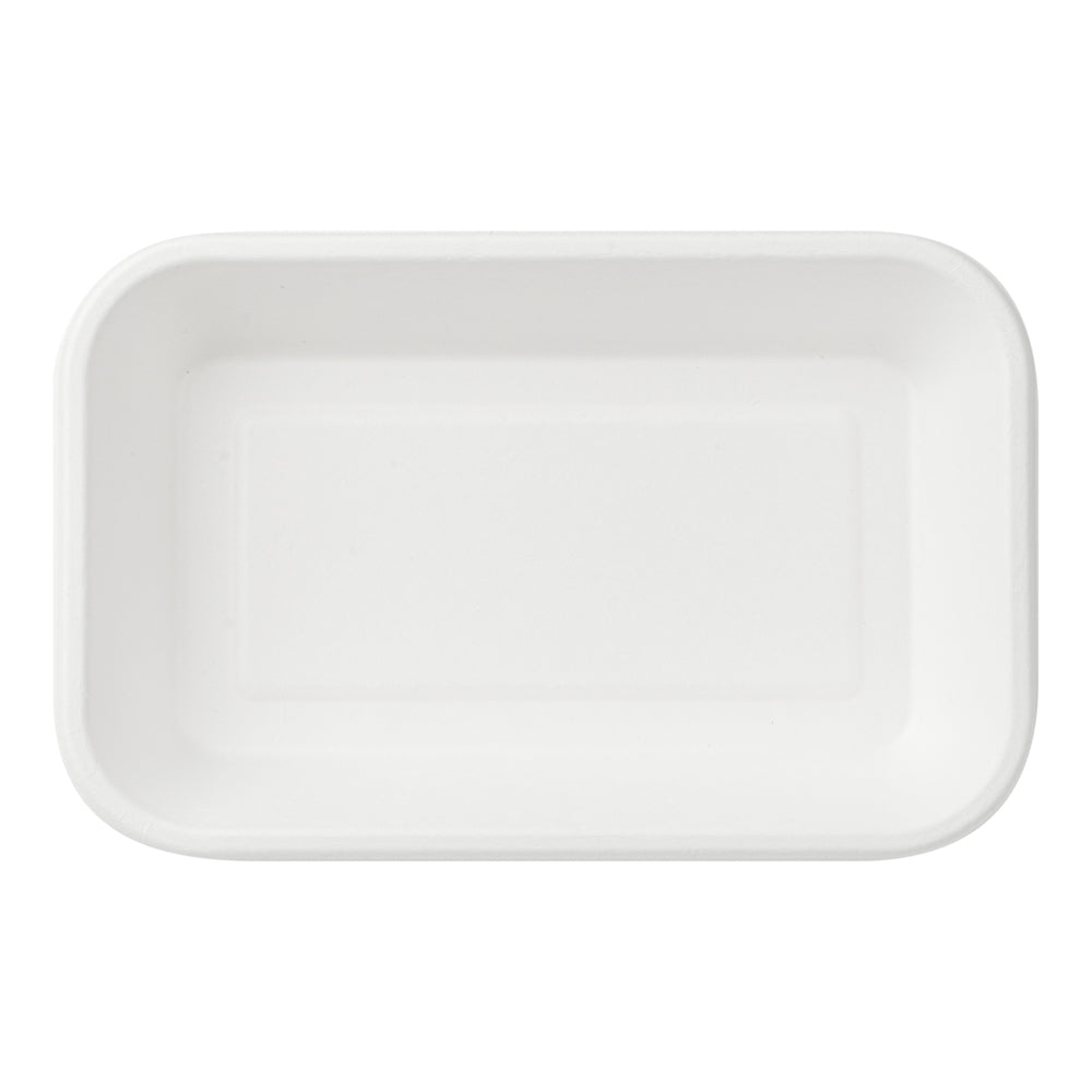 Pulp Safe No PFAS Added 24 oz Rectangle White Sugarcane / Bagasse Container - Home Compostable - 8 1/4" x 5 1/2" x 1 1/2" - 100 count box