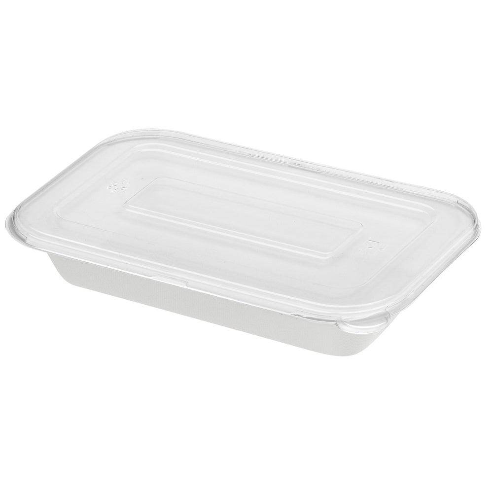 Pulp Safe No PFAS Added 24 oz Rectangle White Sugarcane / Bagasse Container - Home Compostable - 8 1/4" x 5 1/2" x 1 1/2" - 100 count box