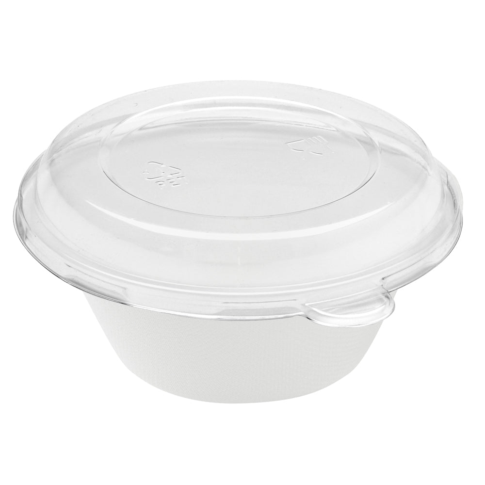 Pulp Safe No PFAS Added 8 oz Round White Sugarcane / Bagasse Salad Bowl - Home Compostable - 4 1/2" x 4 1/2" x 1 3/4" - 100 count box