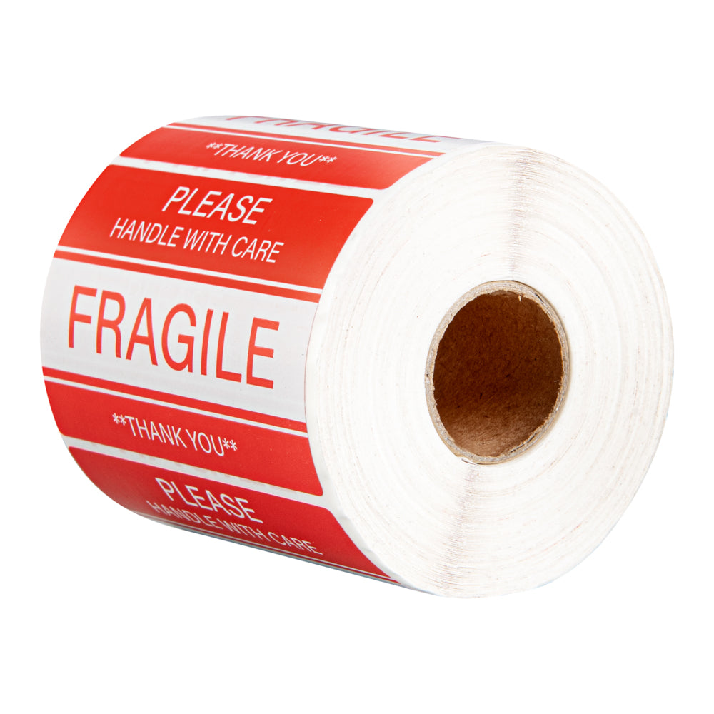 Label Tek Red and White Paper Fragile / Handle with Care Label - 3" x 2" - 500 count roll