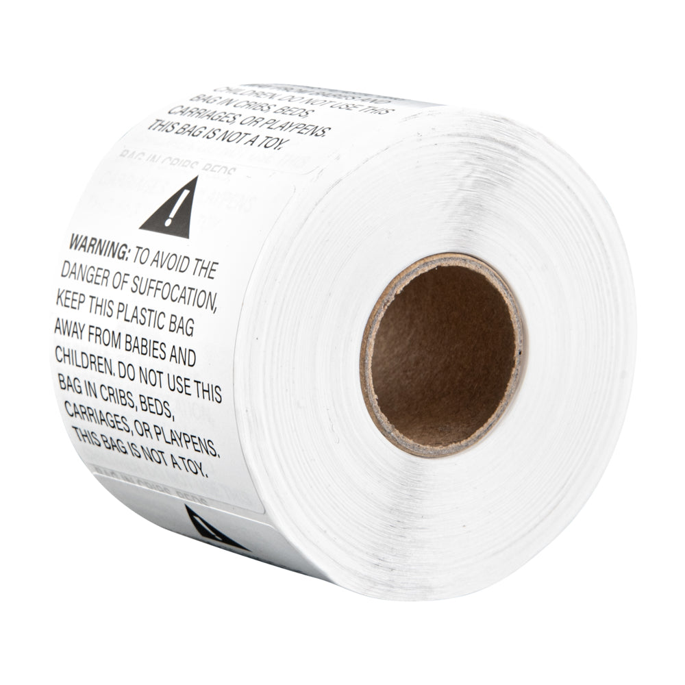 Label Tek White Paper Suffocation Warning Label - 2" x 2" - 500 count roll