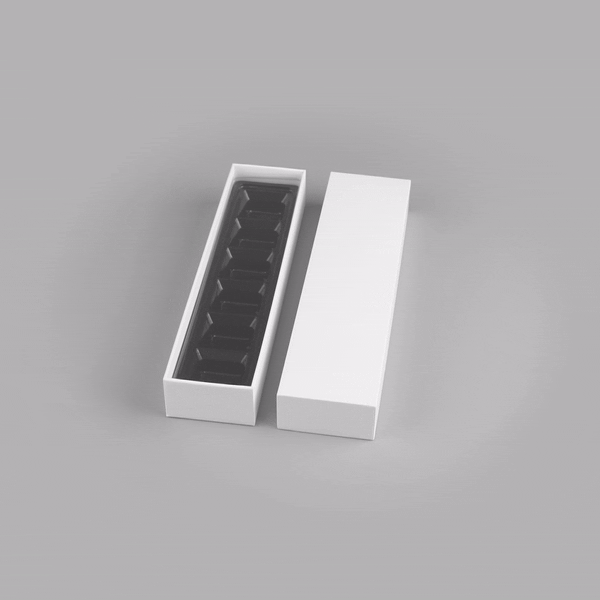Sweet Vision Rectangle White Paper Candy / Chocolate Boxes - 6 Compartments - 10 3/4" x 2 3/4" x 1 1/2" - 100 count box