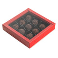 Sweet Vision Square Red Paper Candy / Chocolate Boxes - 9 Compartments - 7 1/4" x 7 1/4" x 1 1/2" - 100 count box