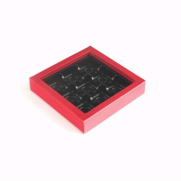 Sweet Vision Square Red Paper Candy / Chocolate Boxes - 9 Compartments - 7 1/4" x 7 1/4" x 1 1/2" - 100 count box