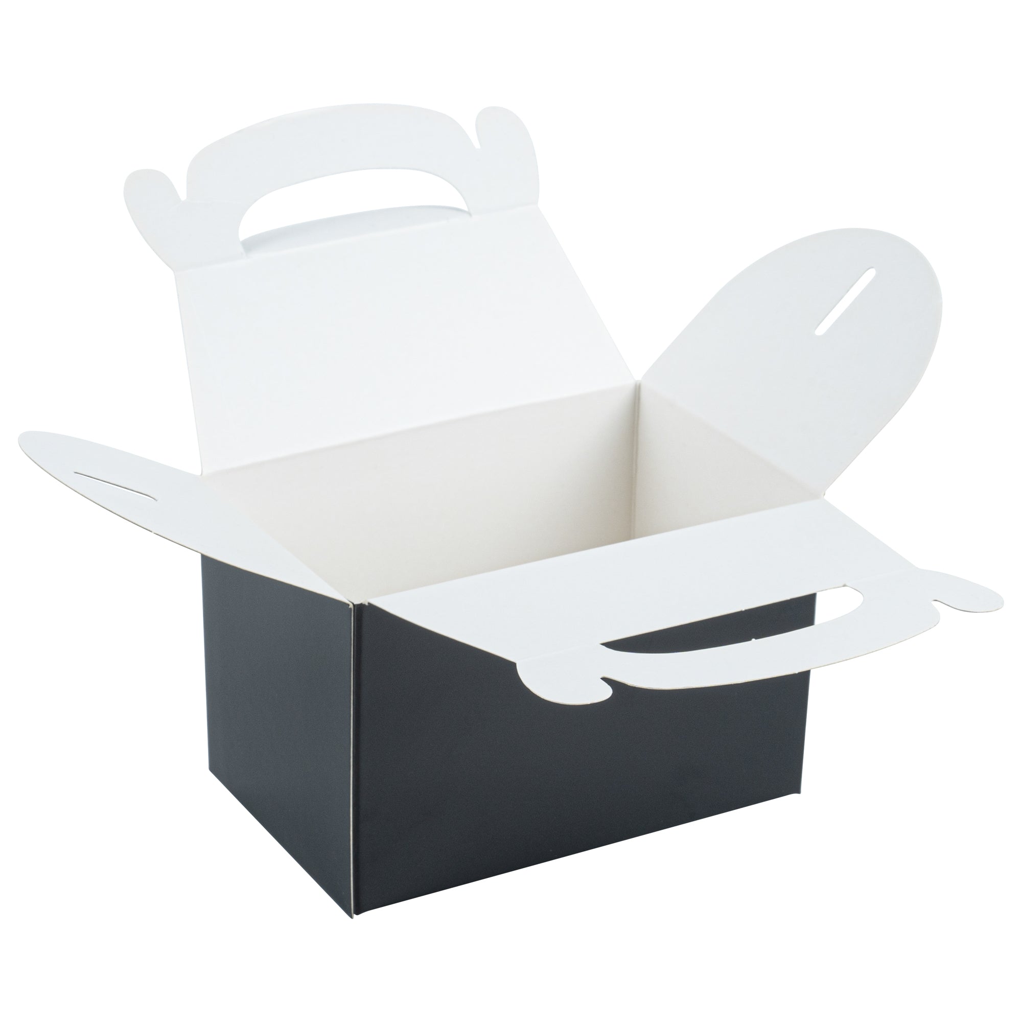 Bio Tek Black Paper Gable Box / Take Out Container - Greaseproof - 4" x 2 1/2" x 2 1/2" - 25 count box