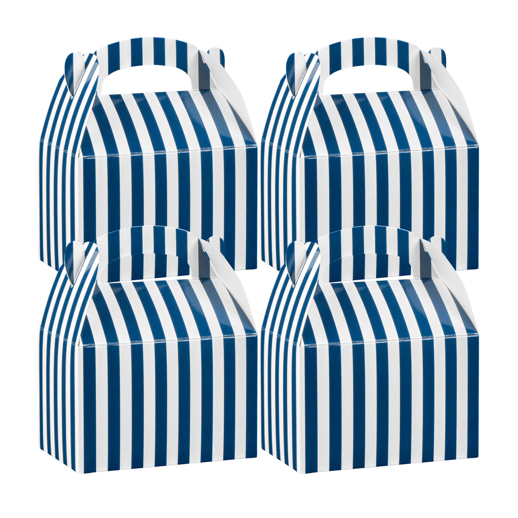Bio Tek Blue & White Stripe Paper Gable Box / Take Out Container - Compostable - 4" x 2 1/2" x 2 1/2" - 25 count box
