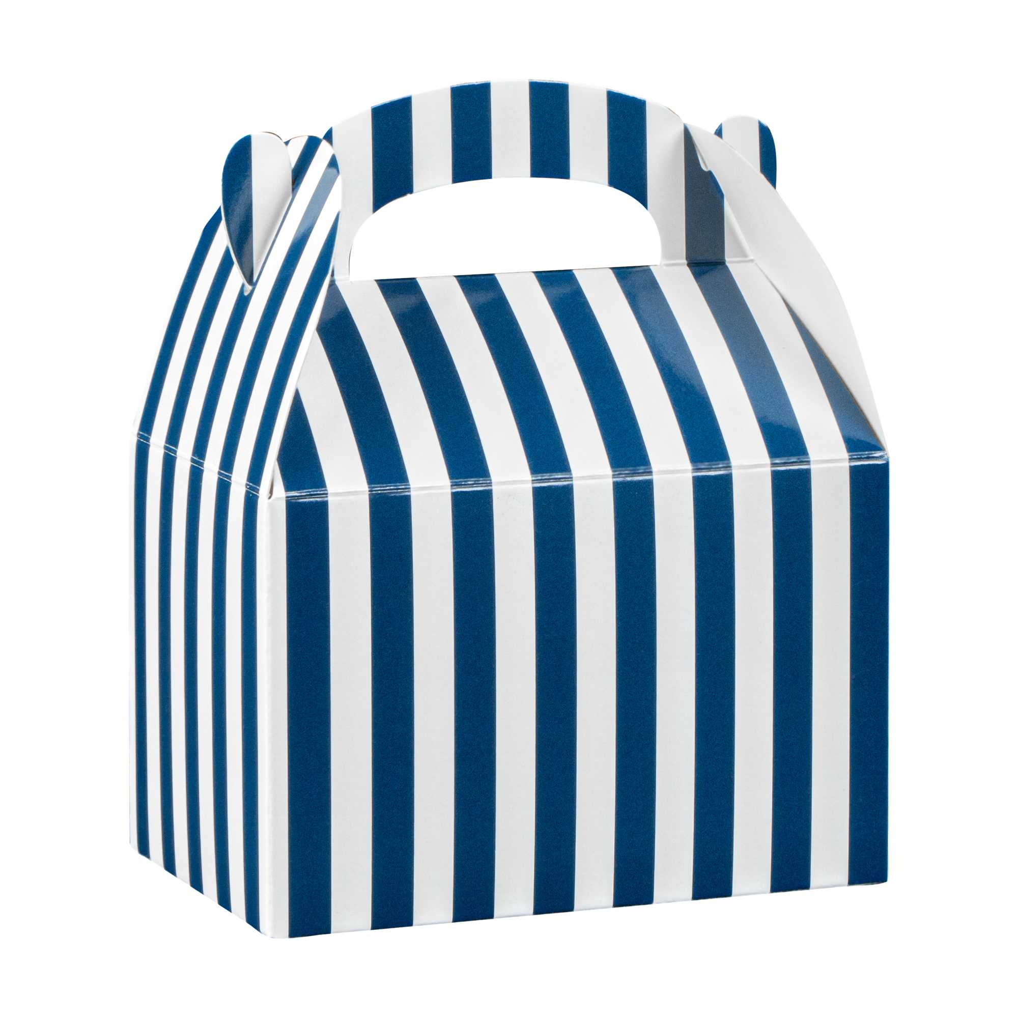 Bio Tek Blue & White Stripe Paper Gable Box / Take Out Container - Compostable - 4" x 2 1/2" x 2 1/2" - 25 count box