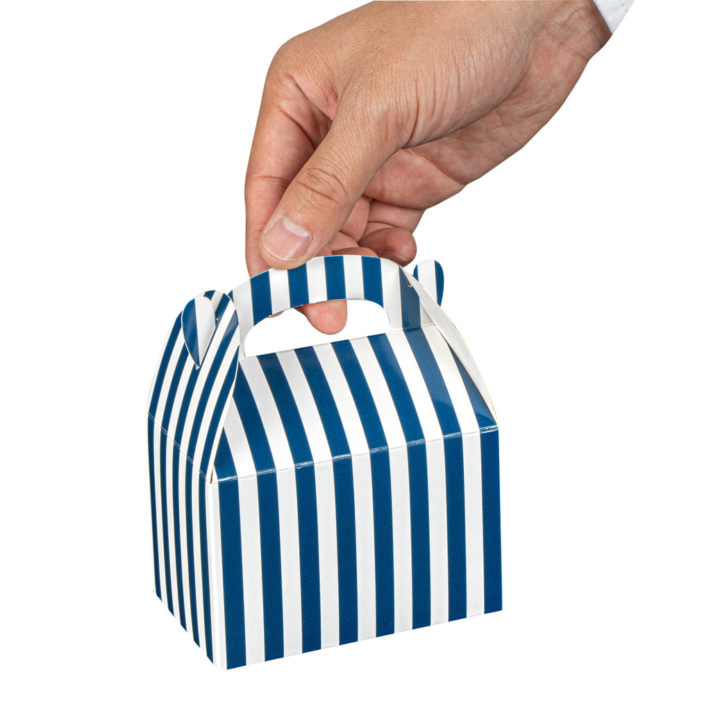 Bio Tek Blue & White Stripe Paper Gable Box / Take Out Container - Compostable - 4" x 2 1/2" x 2 1/2" - 100 count box