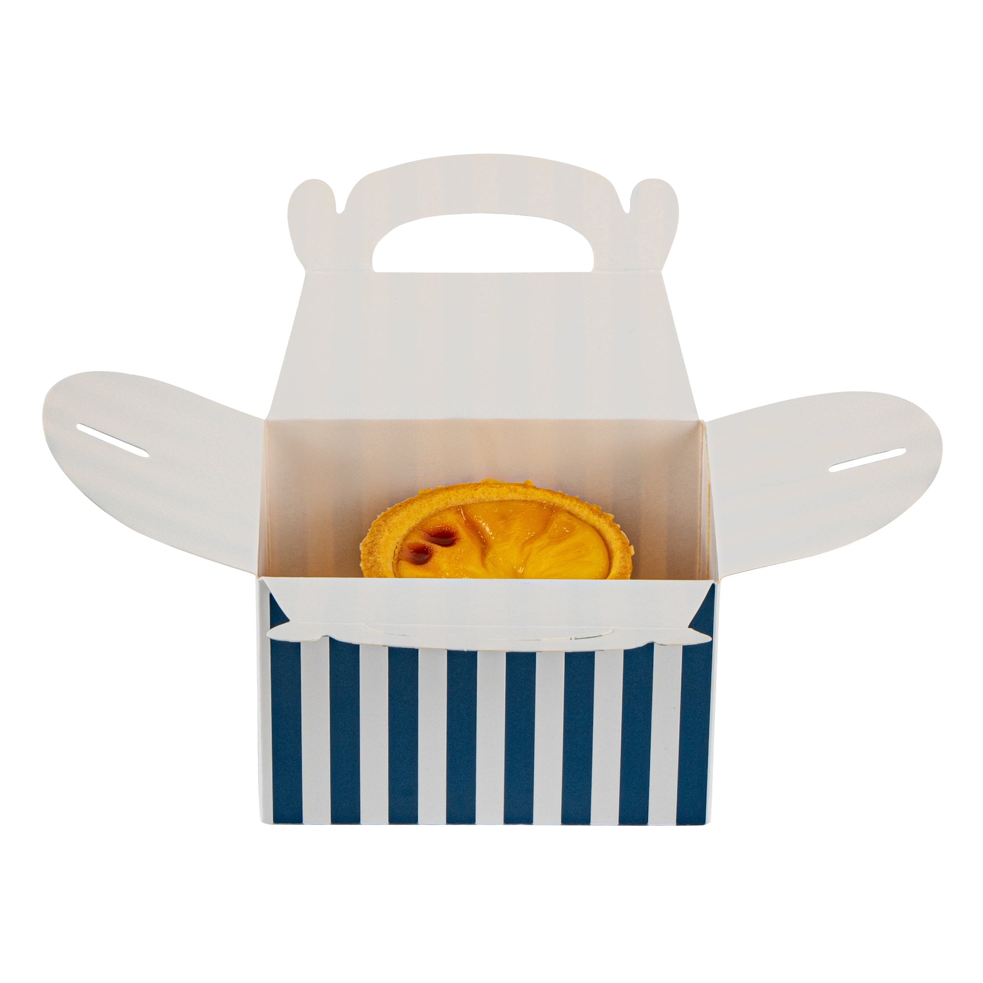 Bio Tek Blue & White Stripe Paper Gable Box / Take Out Container - Compostable - 4" x 2 1/2" x 2 1/2" - 100 count box
