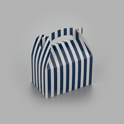 Bio Tek Blue & White Stripe Paper Gable Box / Take Out Container - Compostable - 4" x 2 1/2" x 2 1/2" - 100 count box