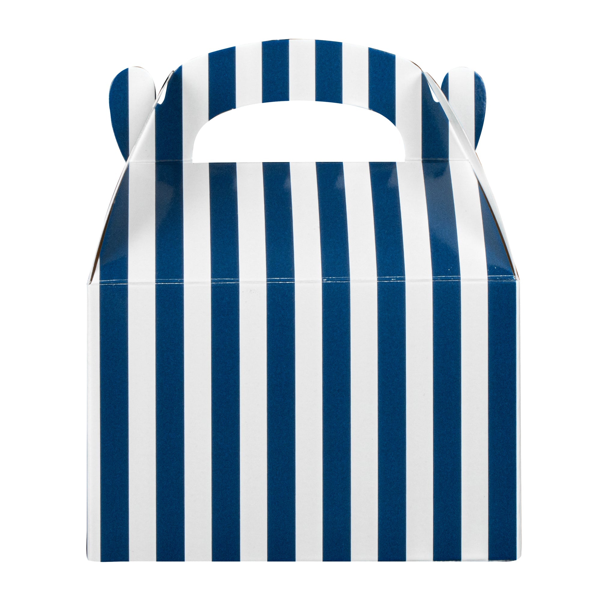 Bio Tek Blue & White Stripe Paper Gable Box / Take Out Container - Compostable - 4" x 2 1/2" x 2 1/2" - 100 count box