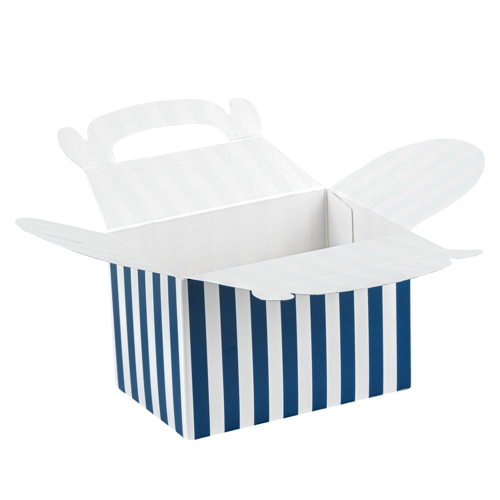 Bio Tek Blue & White Stripe Paper Gable Box / Take Out Container - Compostable - 4" x 2 1/2" x 2 1/2" - 100 count box