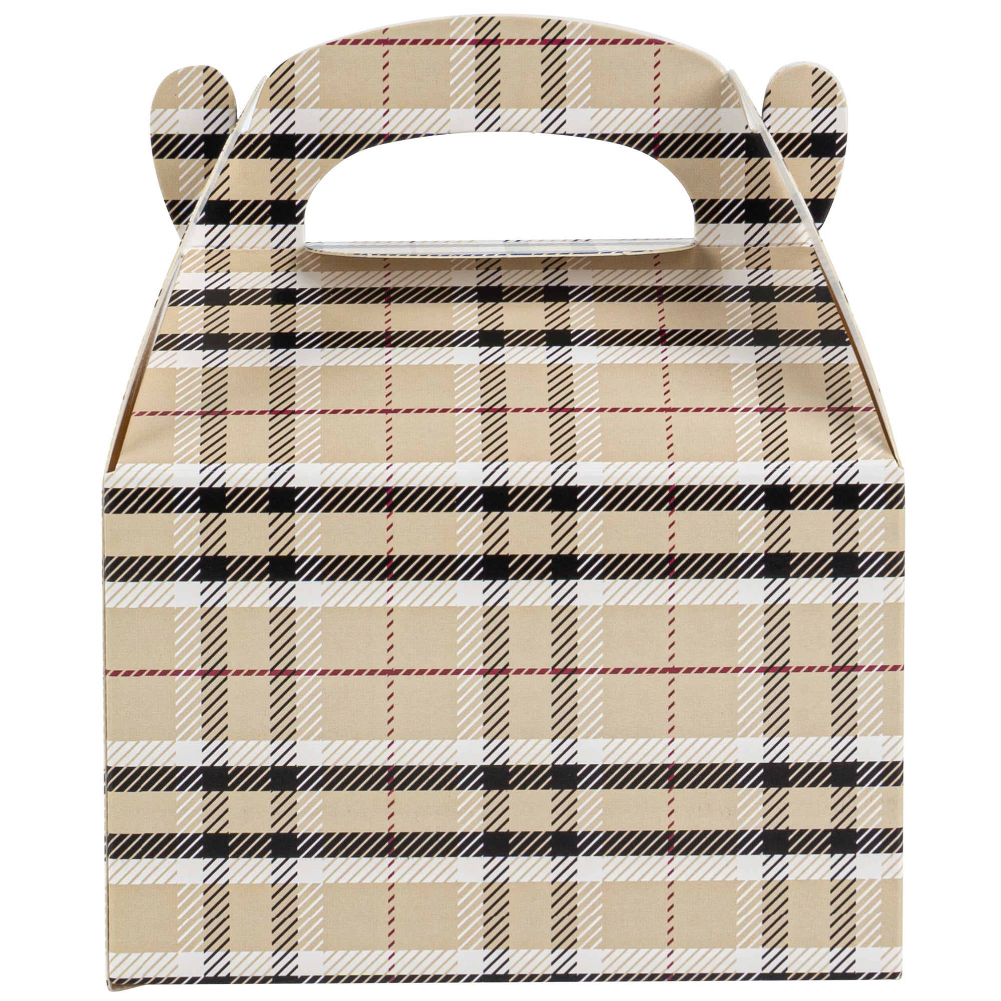 Bio Tek Plaid Paper Gable Box / Take Out Container - Compostable - 4" x 2 1/2" x 2 1/2" - 25 count box