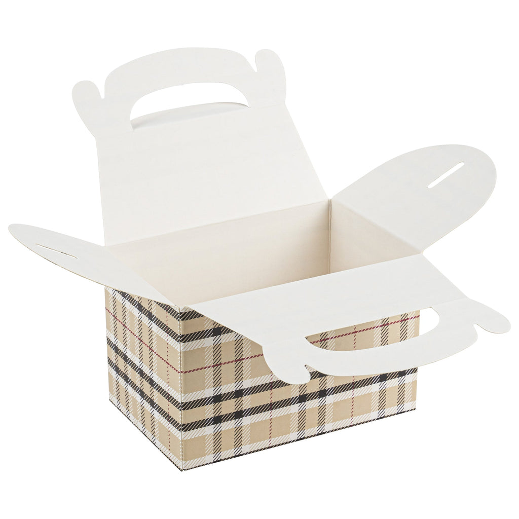 Bio Tek Plaid Paper Gable Box / Take Out Container - Compostable - 4" x 2 1/2" x 2 1/2" - 25 count box