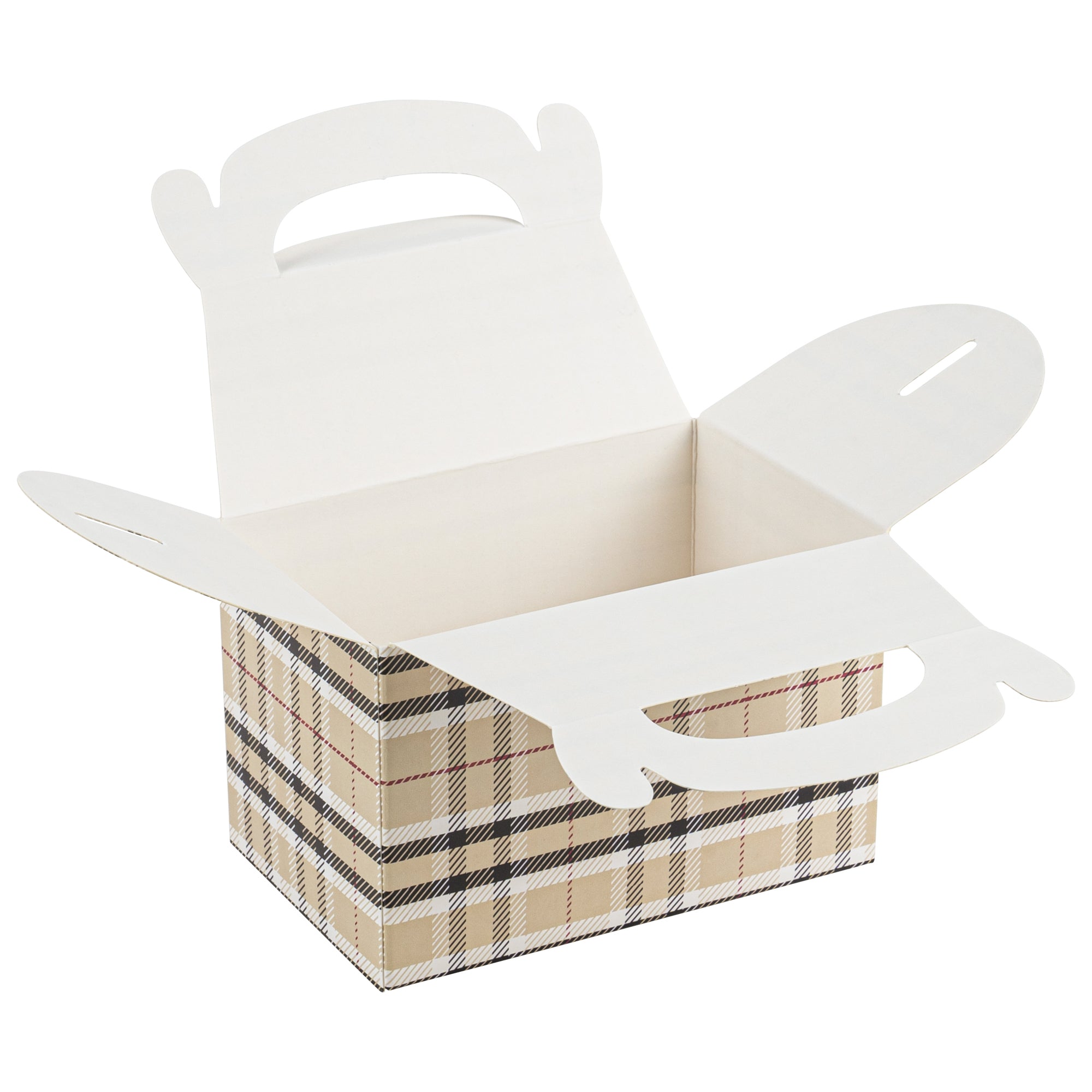 Bio Tek Plaid Paper Gable Box / Take Out Container - Compostable - 4" x 2 1/2" x 2 1/2" - 25 count box